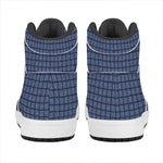 Denim Windowpane Pattern Print High Top Leather Sneakers