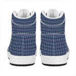 Denim Windowpane Pattern Print High Top Leather Sneakers