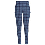 Denim Windowpane Pattern Print High-Waisted Pocket Leggings