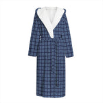 Denim Windowpane Pattern Print Hooded Bathrobe