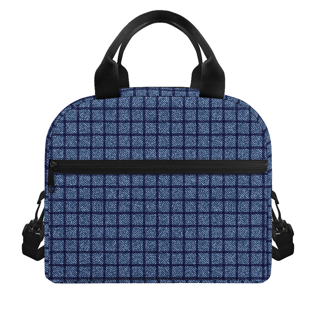 Denim Windowpane Pattern Print Insulated Lunch Bag