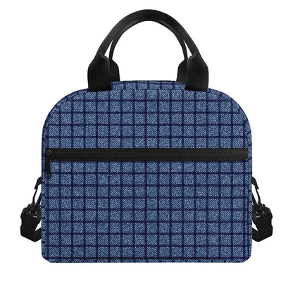 Denim Windowpane Pattern Print Insulated Lunch Bag