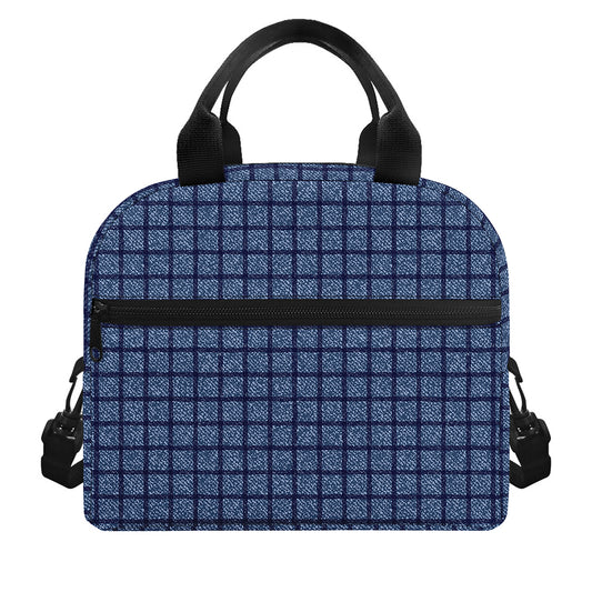 Denim Windowpane Pattern Print Insulated Lunch Bag