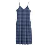 Denim Windowpane Pattern Print Jersey Midi Cami Dress