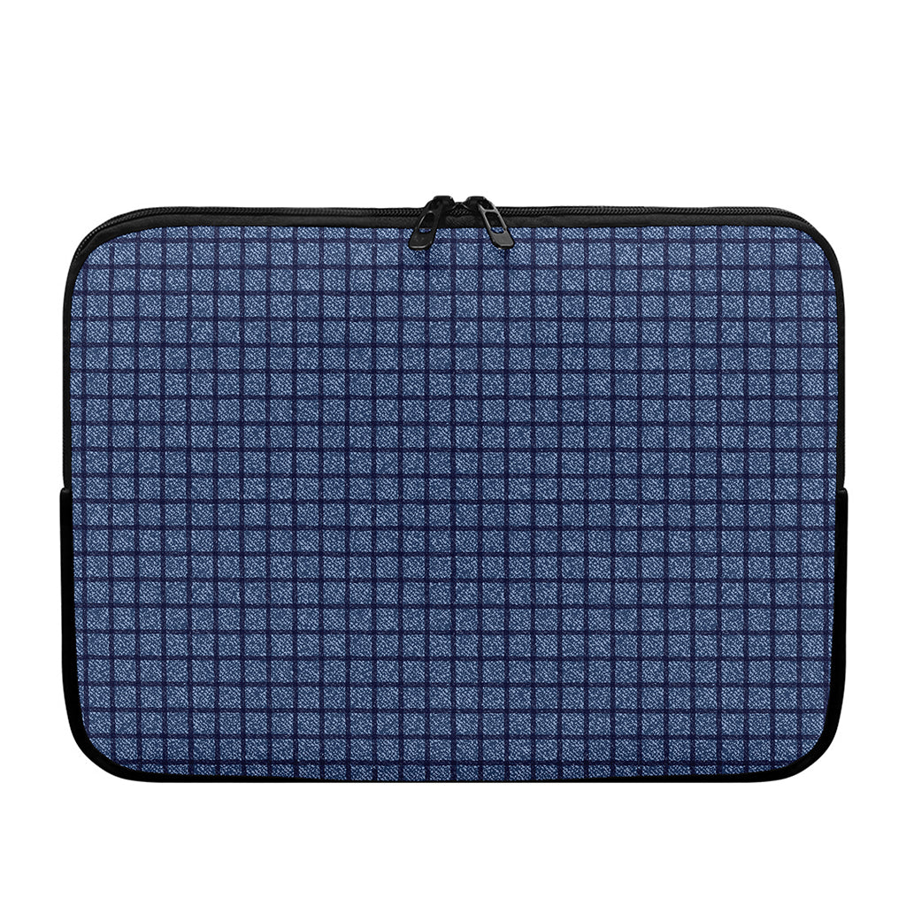 Denim Windowpane Pattern Print Laptop Sleeve