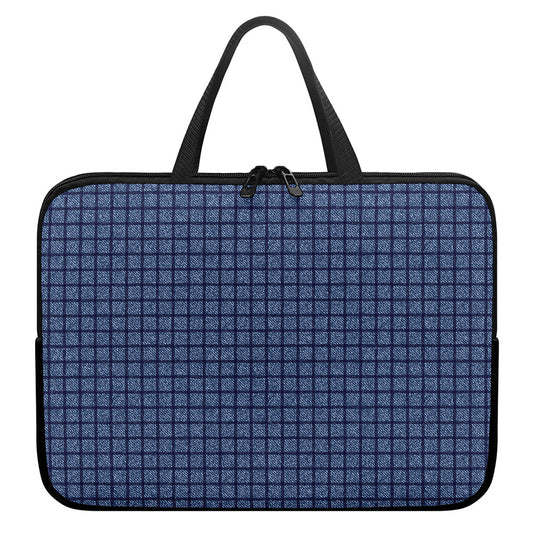 Denim Windowpane Pattern Print Laptop Sleeve With Handle