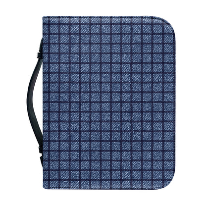 Denim Windowpane Pattern Print Leather Bible Cover