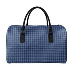 Denim Windowpane Pattern Print Leather Duffle Bag