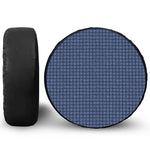 Denim Windowpane Pattern Print Leather Spare Tire Cover