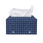 Denim Windowpane Pattern Print Leather Tissue Box Cover