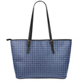 Denim Windowpane Pattern Print Leather Tote Bag With Zipper