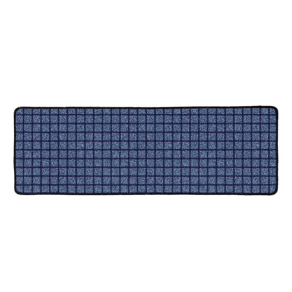 Denim Windowpane Pattern Print Long Kitchen Mat