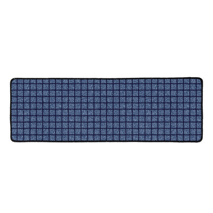 Denim Windowpane Pattern Print Long Kitchen Mat