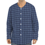 Denim Windowpane Pattern Print Long Sleeve Baseball Jersey