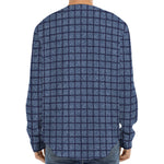 Denim Windowpane Pattern Print Long Sleeve Baseball Jersey