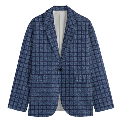 Denim Windowpane Pattern Print Men's Blazer