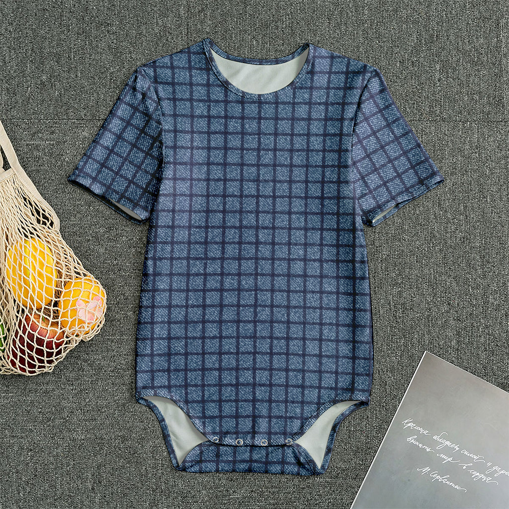 Denim Windowpane Pattern Print Men's Bodysuit