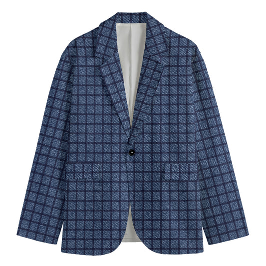 Denim Windowpane Pattern Print Men's Cotton Blazer