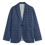 Denim Windowpane Pattern Print Men's Cotton Blazer