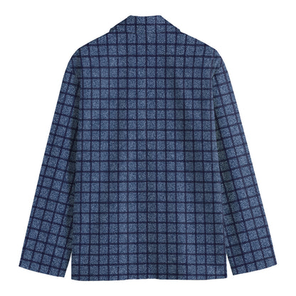 Denim Windowpane Pattern Print Men's Cotton Blazer