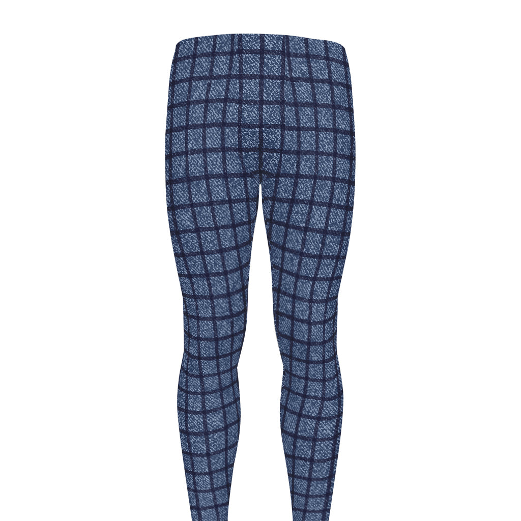 Denim Windowpane Pattern Print Men's leggings