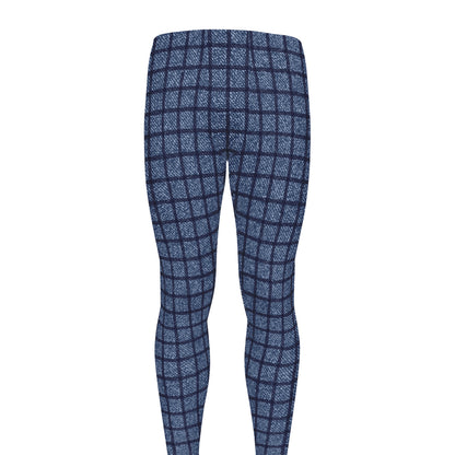 Denim Windowpane Pattern Print Men's leggings