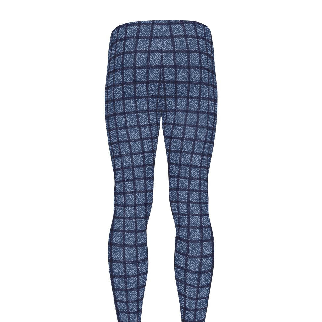 Denim Windowpane Pattern Print Men's leggings