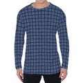 Denim Windowpane Pattern Print Men's Long Sleeve T-Shirt