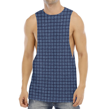 Denim Windowpane Pattern Print Men's Muscle Tank Top