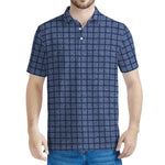 Denim Windowpane Pattern Print Men's Polo Shirt