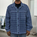 Denim Windowpane Pattern Print Men's Shirt Jacket
