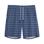 Denim Windowpane Pattern Print Men's Sports Shorts