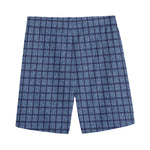 Denim Windowpane Pattern Print Men's Sports Shorts