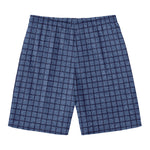 Denim Windowpane Pattern Print Men's Swim Trunks