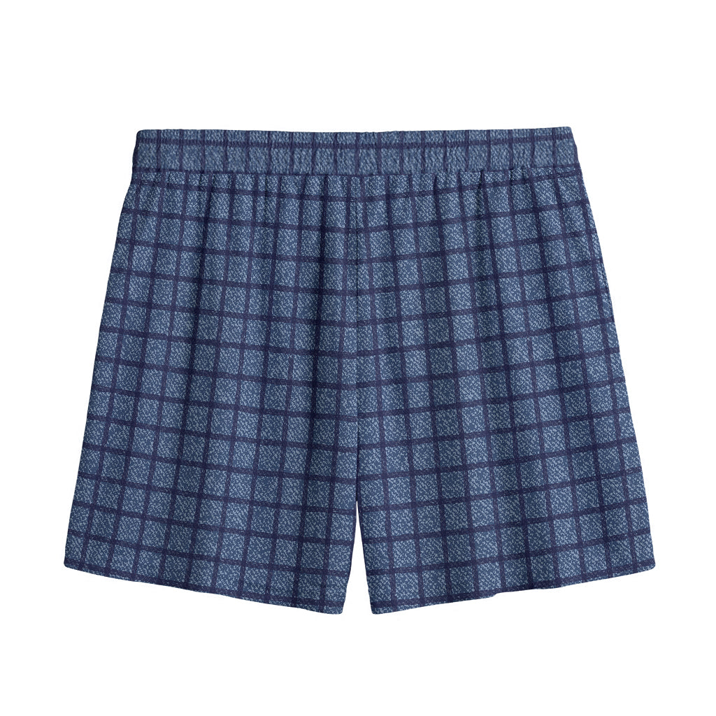 Denim Windowpane Pattern Print Mesh Shorts