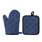 Denim Windowpane Pattern Print Oven Mitt And Pot Holder Set
