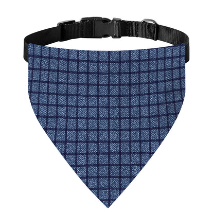Denim Windowpane Pattern Print Over The Collar Dog Bandana