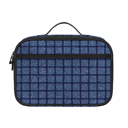 Denim Windowpane Pattern Print Portable Lunch Bag