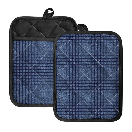Denim Windowpane Pattern Print Pot Holders With Pocket