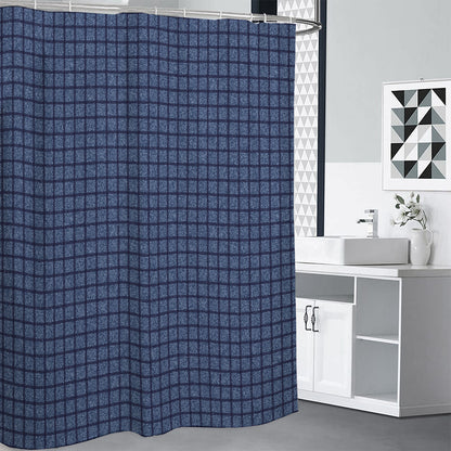 Denim Windowpane Pattern Print Premium Shower Curtain