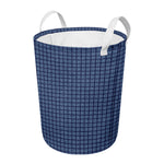 Denim Windowpane Pattern Print Round Laundry Basket