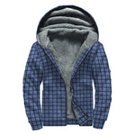 Denim Windowpane Pattern Print Sherpa Lined Zip Up Hoodie