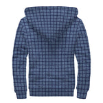 Denim Windowpane Pattern Print Sherpa Lined Zip Up Hoodie