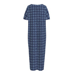 Denim Windowpane Pattern Print Short Sleeve Long Nightdress