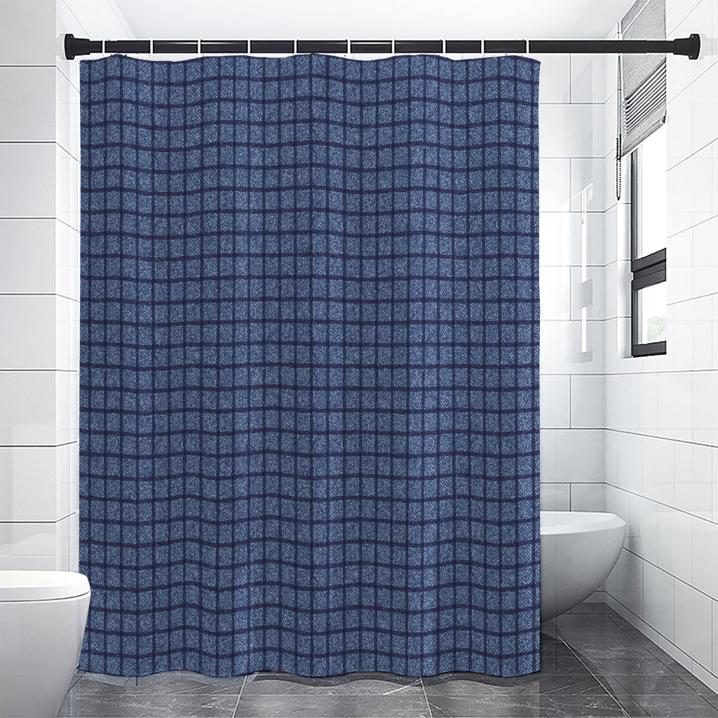 Denim Windowpane Pattern Print Shower Curtain