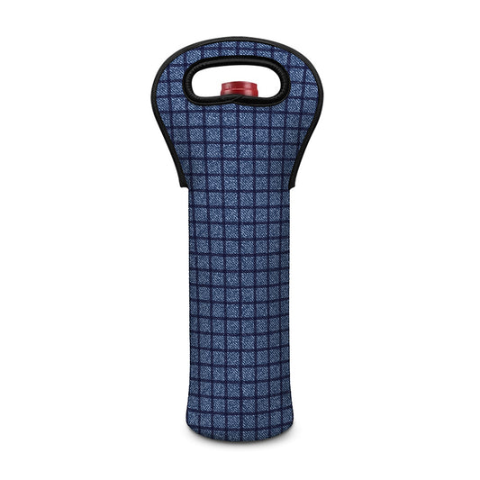 Denim Windowpane Pattern Print Single Neoprene Wine Tote