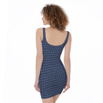 Denim Windowpane Pattern Print Sleeveless Bodycon Dress