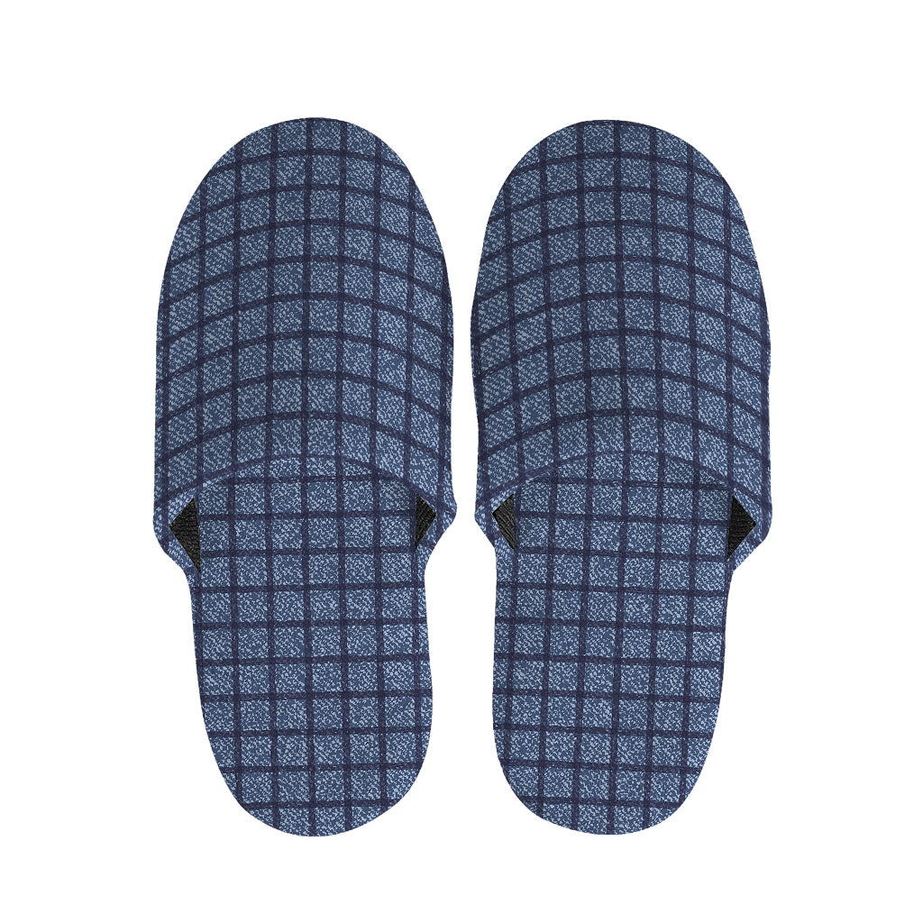 Denim Windowpane Pattern Print Slippers