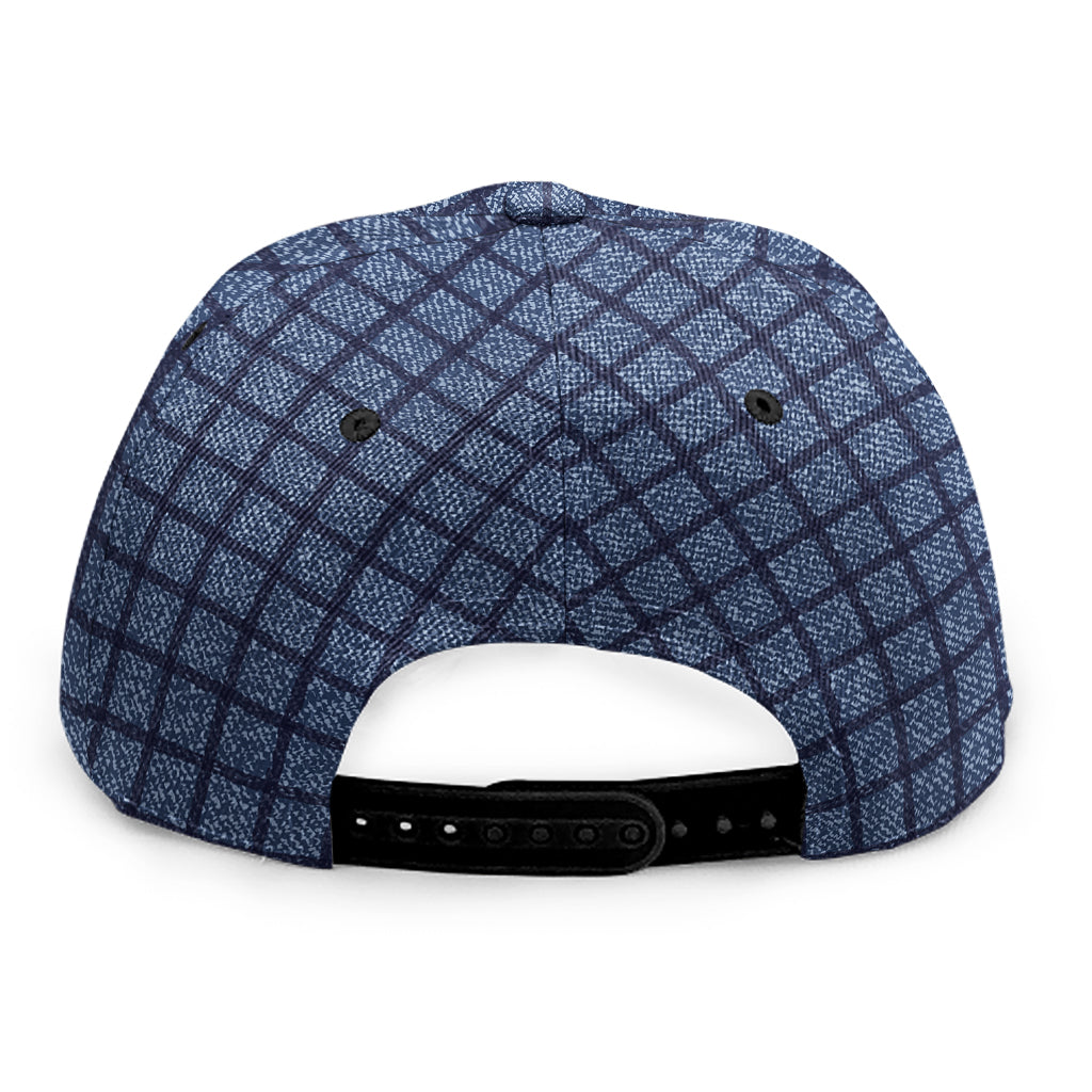 Denim Windowpane Pattern Print Snapback Cap