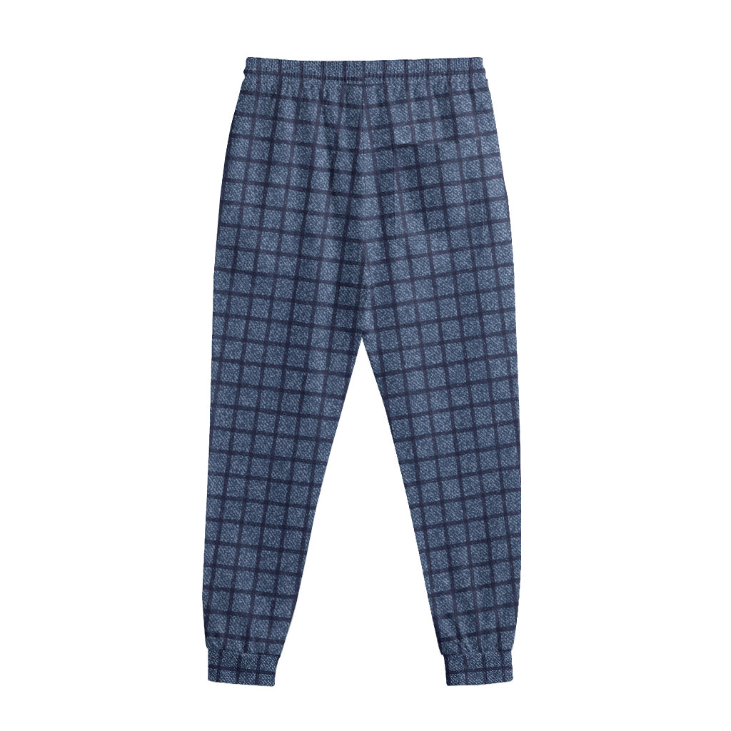 Denim Windowpane Pattern Print Sweatpants